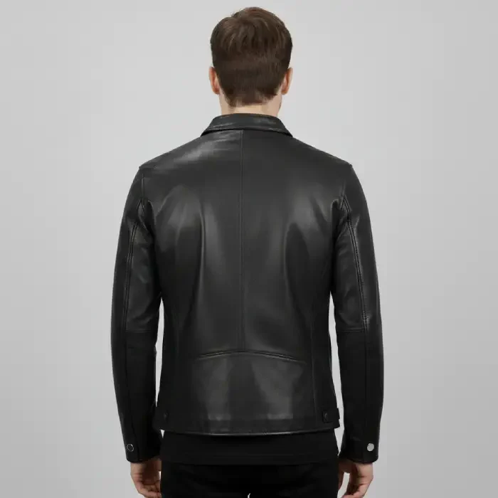 Men’s Owen Black Café Racer Leather Jacket back Men’s Owen Black Café Racer Leather Jacket back