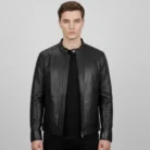Black Cafe Racer Jacket front