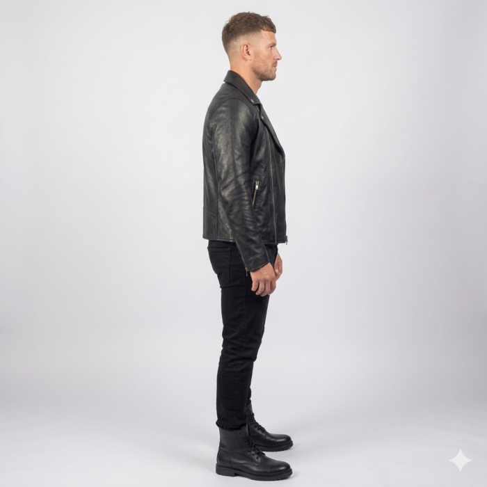 Noah Black Leather Biker Jacket side Premium Leather Biker Jacket side