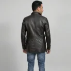 Men's Vintage Black Leather Blazer back
