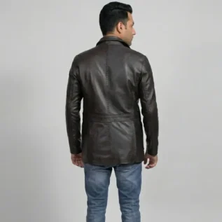 Men's Vintage Black Leather Blazer back