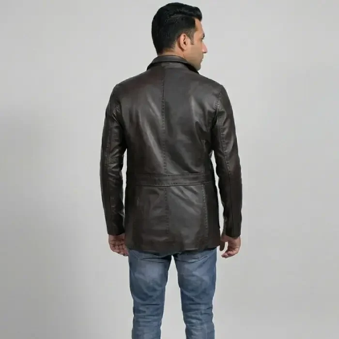 Men's Vintage Black Leather Blazer back