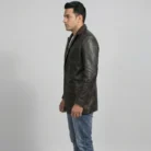 Men's Vintage Black Leather Blazer side