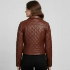 Women's Brown Quilted Leather Jacket back