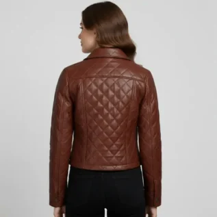 Women's Brown Quilted Leather Jacket back