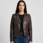 Women's Dark Brown Biker Leather Jacket front