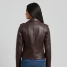 Women's Dark Brown Biker Leather Jacket back