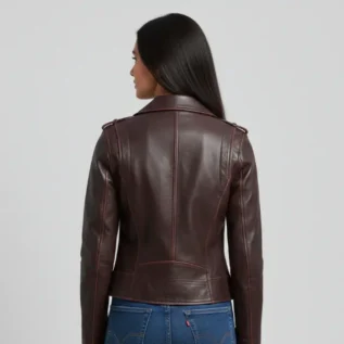 Women's Dark Brown Biker Leather Jacket back