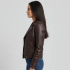 Women’s Dark Brown Asymmetrical Moto Leather Jacket side