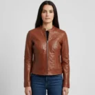 Women's Quilted Leather Jacket front