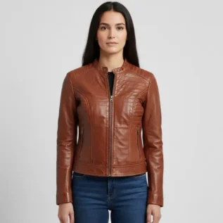 Women's Quilted Leather Jacket front