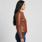 Women’s Slim Fit Tan Lambskin Leather Jacket side