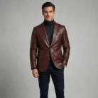 Burgundy Leather Blazer front