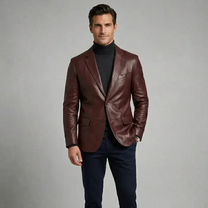 Burgundy Leather Blazer front