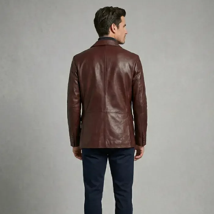 Burgundy Leather Blazer back