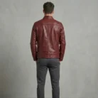 Men's Burgundy Genuine Leather Café Racer Jacket back