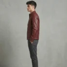 Men's Burgundy Genuine Leather Café Racer Jacket side