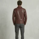 Men's Burgundy Genuine Leather Zip Up Jacket back