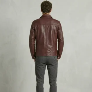 Men's Burgundy Genuine Leather Zip Up Jacket back