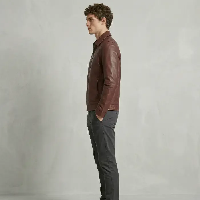 Leather Brando Jacket Burgundy AMJ-9 side