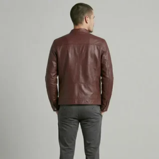 Men's Burgundy Cafe Racer Leather Jacket back