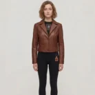 Women's Cognac Leather Jacket front
