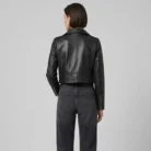 Cropped Leather Biker Jacket back
