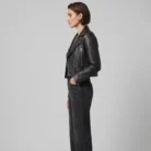 Cropped Leather Biker Jacket side