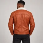 Men's Cognac Brown Leather-Look Jacket Back Pose