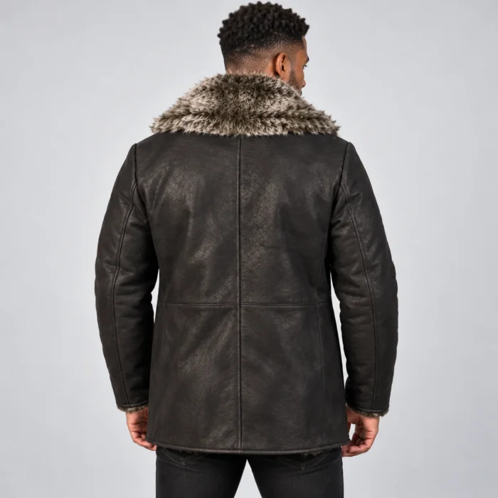 46ad4ca1-ba77-4ef5-8bbe-7324cdcfa2d9 Men's Charcoal Leather-Look Winter Coat Back Pose