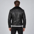 Black Leather Biker Jacket Back pose