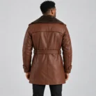 Men's Brown Leather-Look Coat Back Pose