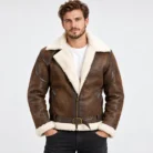 Brown Shearling Aviator Jacket Front Pose