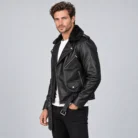 Black Leather Biker Jacket Side Pose