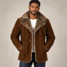 Men's Brown Suede-Look Coat Front Pose
