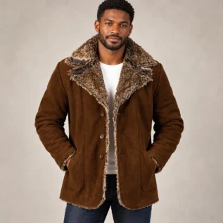 Men's Brown Suede-Look Coat Front Pose