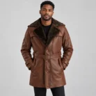 Men's Brown Leather-Look Coat Front Pose