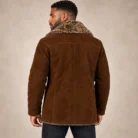 Men's Brown Suede-Look Coat Back Pose