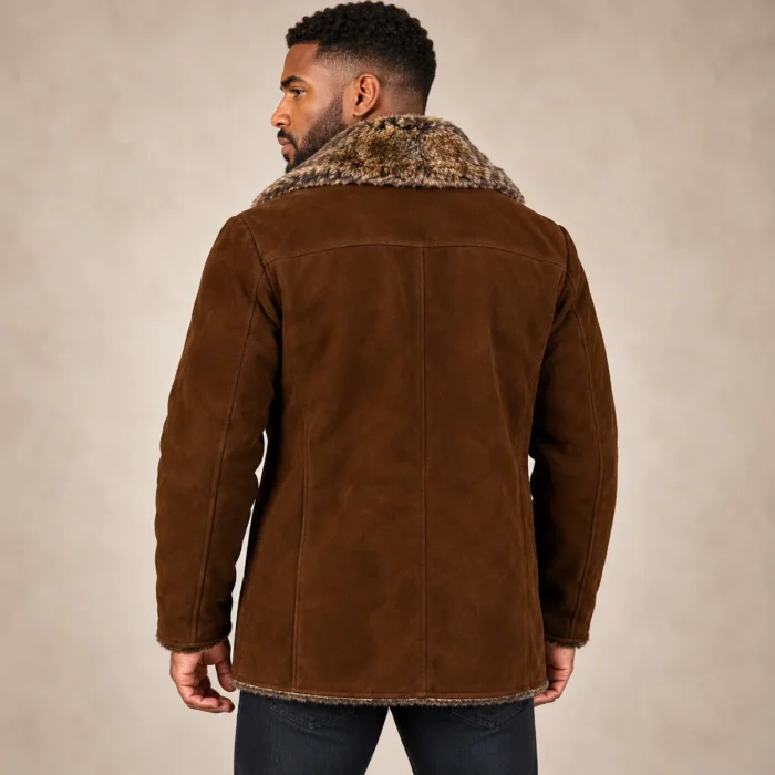 a3c9d15c-c0ba-4408-86bf-6b77809800b6 Men's Brown Suede-Look Coat Back Pose