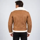 Tan Brown Shearling Aviator Jacket Backe Pose