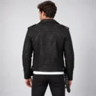 Men's Black Leather-Look Biker Jacket Back Pose