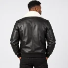 Black Leather Bomber Jacket Back Pose