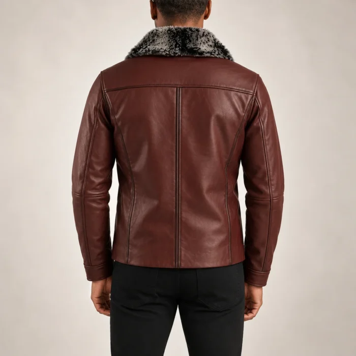 e262e914-b390-481f-aa25-b763c23666c0 Men's Burgundy Leather-Look Jacket Back Pose