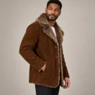 Men's Brown Suede-Look Coat Side Pose