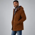 Brown Suede Hooded Coat Side Pose