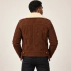 Men's Dark Brown Suede-Look Biker Jacket Back Pose