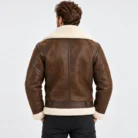 Brown Shearling Aviator Jacket Back Pose